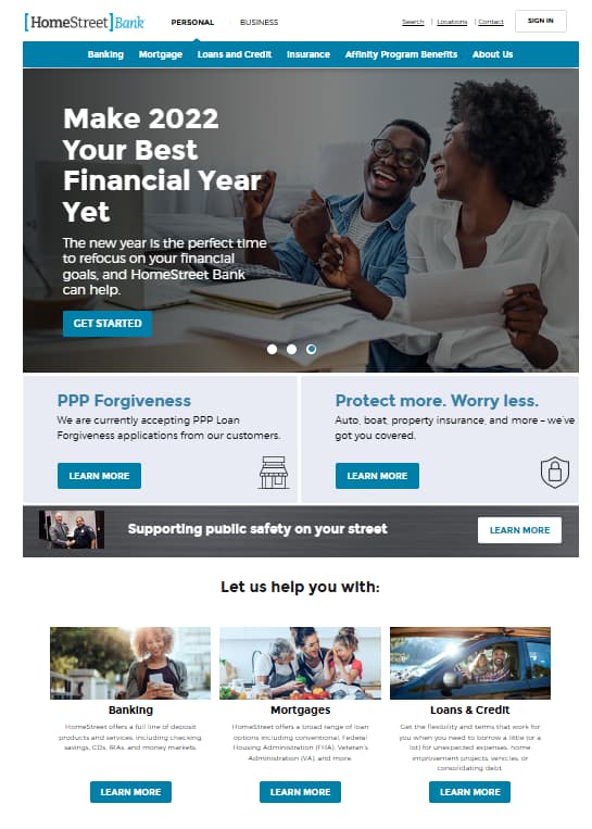 Image of homepage I built at homestreet.com